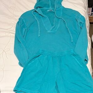 Turquoise Hoodie and Shorts Set